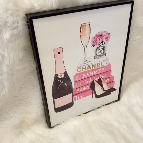 CHANEL, HERMES, DIOR Framed Feminine Girly Pink Black White Painting Wall Decor - Picture 9 of 16